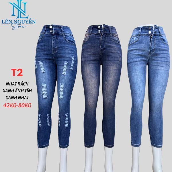 T2 [ Len Nguyen Store ] Quần Jean (Bò) Nữ 9 Tất , Lưng Cao 2 Nút, Dài 85-90cm, Màu Nhạt Rách, Xanh, Xanh Nhạt Size 42kg-75kg, Thiết Kế, Co Giãn, Mền Mịn, Bigsize, Hotgirl, Skinny, Ống Ôm, Năng Động, Trẻ Trung, Tự Tin, Dễ Phối Đồ. Women Denim Pants
