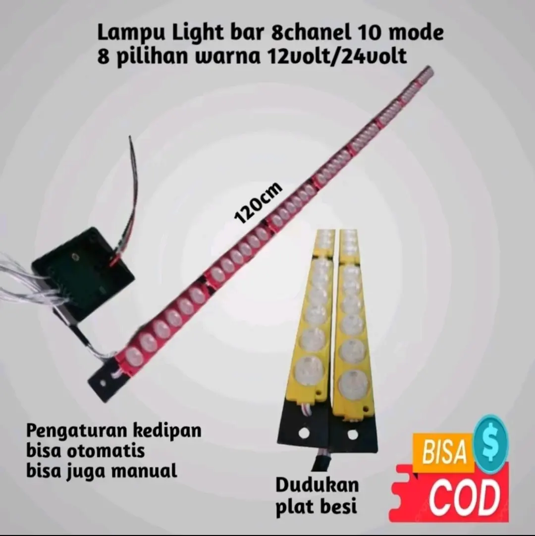 Lampu Light Bar 8 Channel 10 Mode 120cm 12V&24V untuk Mobil - Car Kendaraan