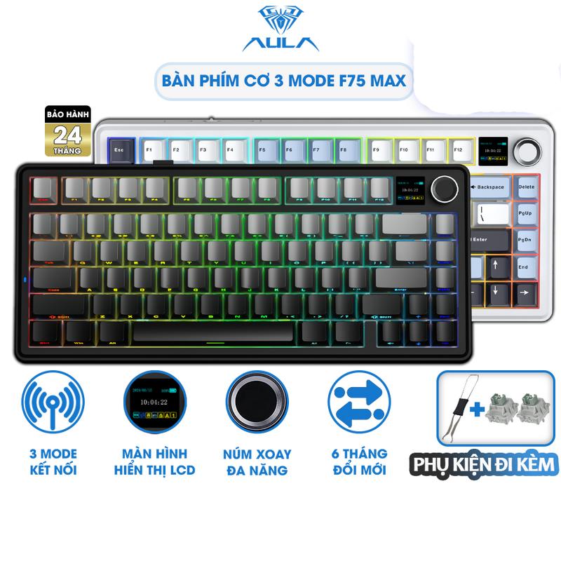 Bàn Phím Cơ Không Dây AULA F75 MAX Có Màn Hình LCD Hỗ Trợ Hotswap LED RGB - 3 Mode Kết Nối Chính Hãng