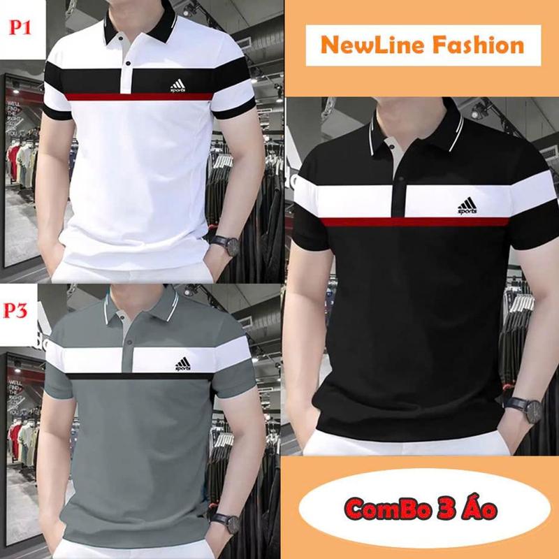 {ComBo 2 - 3 Áo} Áo thun polo phối sọc ngực thể thao trẻ trung sang trọng chất thun co dãn thoáng mát