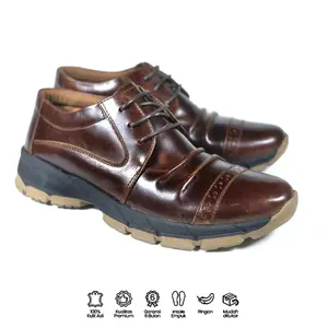 Warka X Haliz EDMOND- Sepatu Oxford Pantofel Pria Formal Casual Bahan Kulit Sapi Kerja Kuliah Kondangan Shoes Kasual Coklat Karet