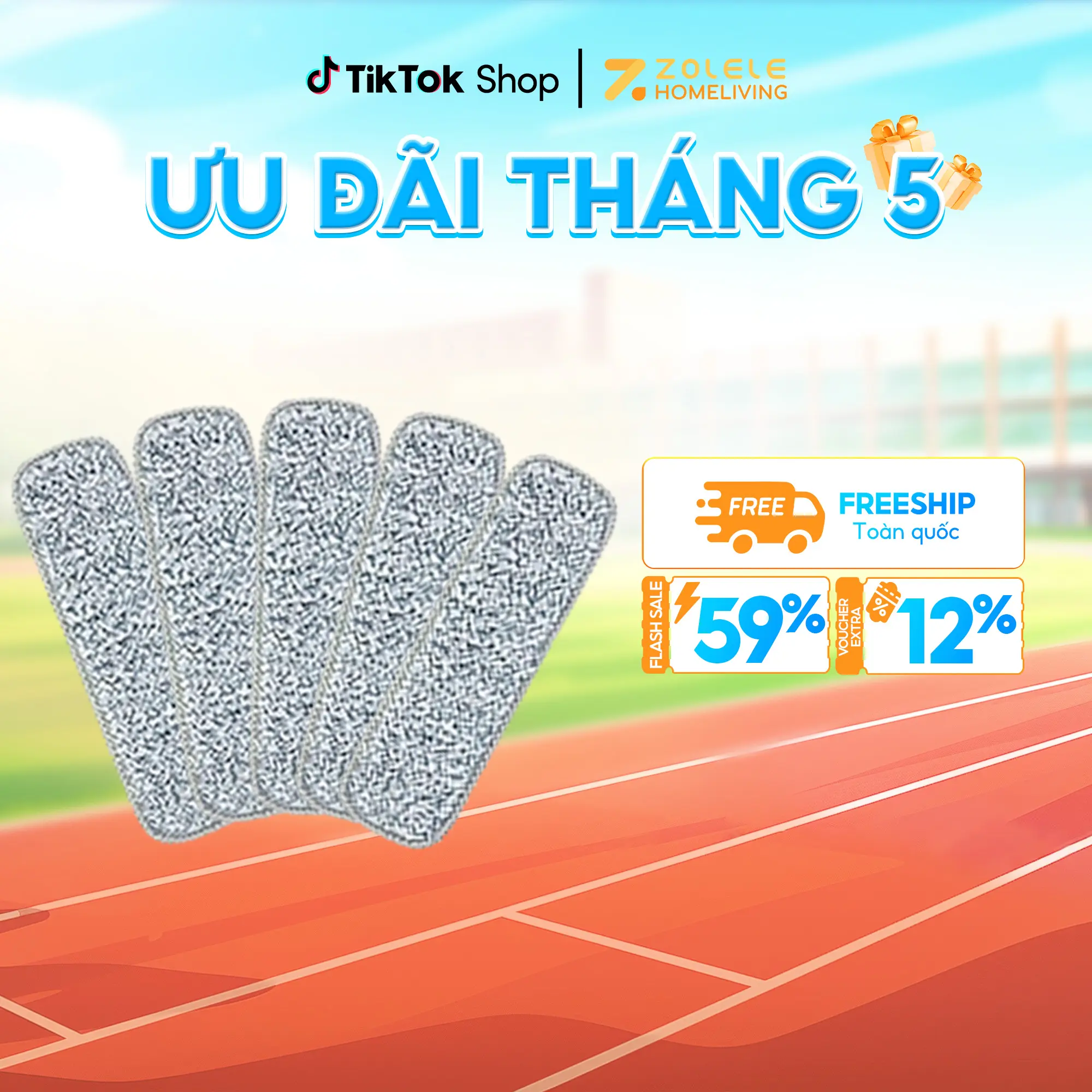 Bông lau thay thế size 16x4 cây lau tự vắt mini cầm tay Zolele DM01 lau sàn bếp làm sạch