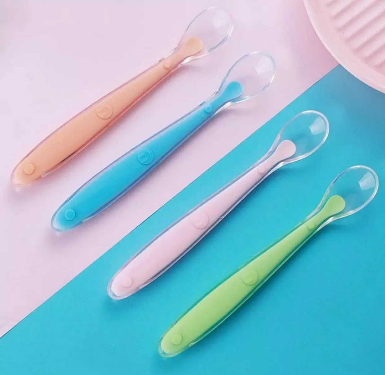 Sendok MPASI makan bayi bahan silikon lembut peralatan makan bayi BPA free