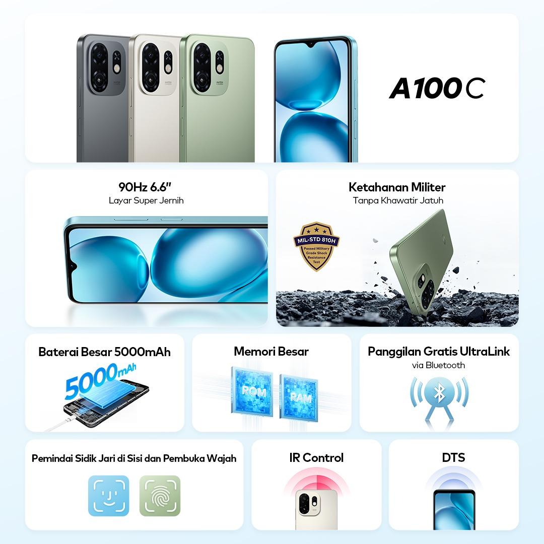 itel A100C 4+64GB Layar 6.6" 90Hz Tahan Banting Military-Grade Big Memory UltraLink Free Call 5000mAh Battery