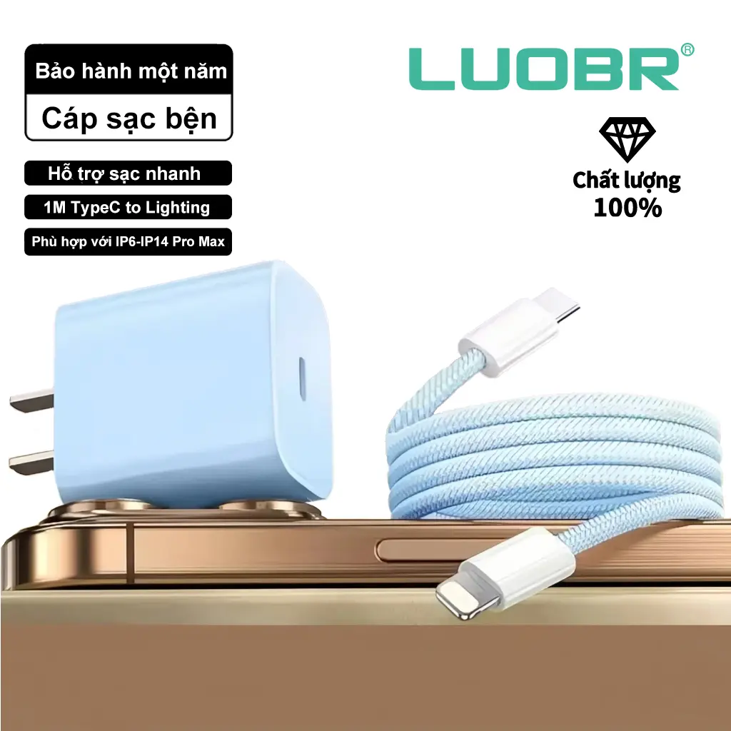 Cáp Sạc Nhanh PD 20w Dài 1M Dây Sạc Nhanh Dù Chống Đứt Dùng Cho Củ Cạc Nhanh ip Type C To Light