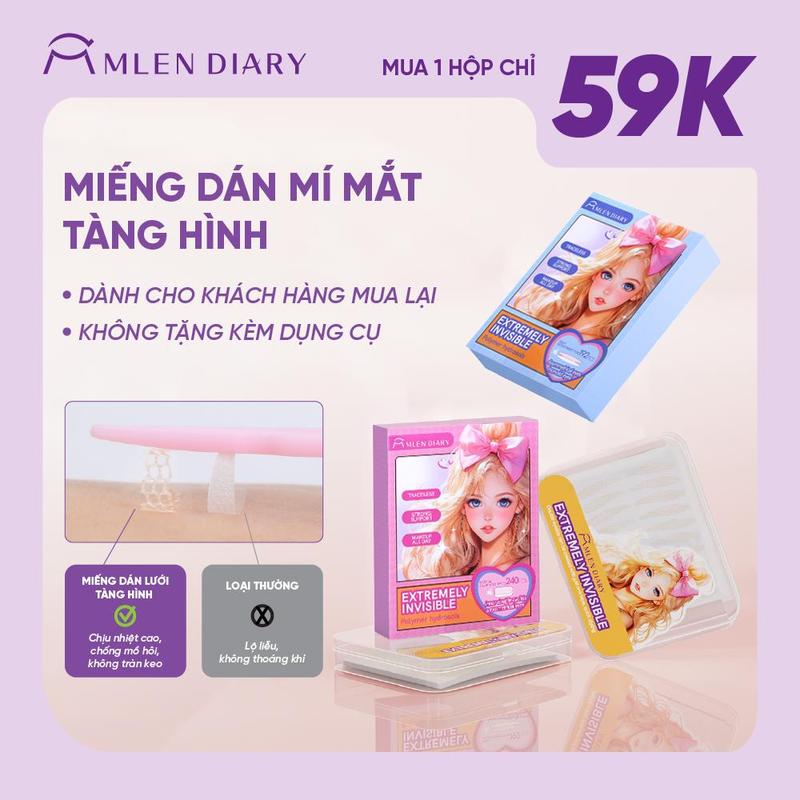 [Không Kèm Dụng Cụ] Mlen Diary - Miếng Dán Kích Mí Lưới Tàng Hình Tự Nhiên Phù Hợp Cho Mọi Dáng Mắt, Nhiều Lựa Chọn Dễ Dùng Cho Người Mới Bắt Đầu, Kích Mí Không Gây Lộ, Tự Nhiên Cả Khi Không Makeup
