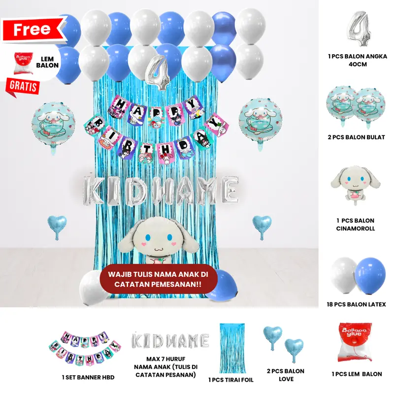 SANRIO KUROMI/MELODY/CINAMOROLL SET DEKOR ULANG TAHUN ANAK/ DEKORASI ULTAH ANAK 6