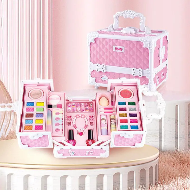 Children Makeup Kit for Girls Lipstick Makeup Cosmetics Pretend Play Pink Unicorn Princess Washable Safe Makeup Kid Toy Gift