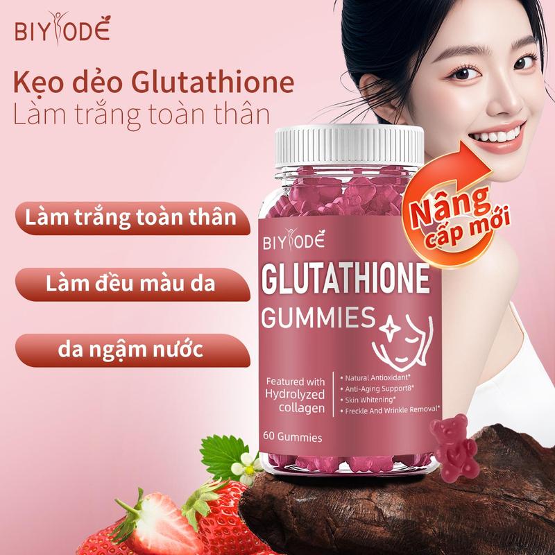   Tặng quà  BIYODE thúc đẩy Glutathione Gummies làm sáng mềm da xóa mờ vết thâm xóa mụn và bổ sung 60 viên kẹo dẻo vitamin làm đẹp sắc tố phổi đỏ azo và giải độc Thực phẩm bổ sung chay Collagen daglutathione thuc  pham nm n dưỡng  trắng 