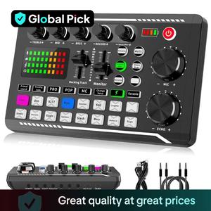 F998 Live Sound Card Audio Mixer, Podcast Audio Interface with DJ Mixer Effects, Voice Changer with Sound Effects for Karaoke Live Streaming Record Gaming, Music Production, Handheld Sound Card Set, Digital Sound Card, Sounding Kit
