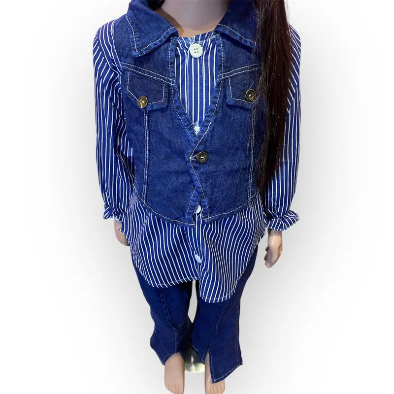 Fashion Kids Setelan Anak Perempuan Salur Mix Rompi Jeans Freya Celana Cutbray Usia 2-10 Tahun Viral 3
