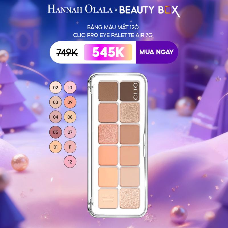 HANNAH OLALA Bảng Màu Mắt 12ô Clio Pro Eye Palette Air 7g