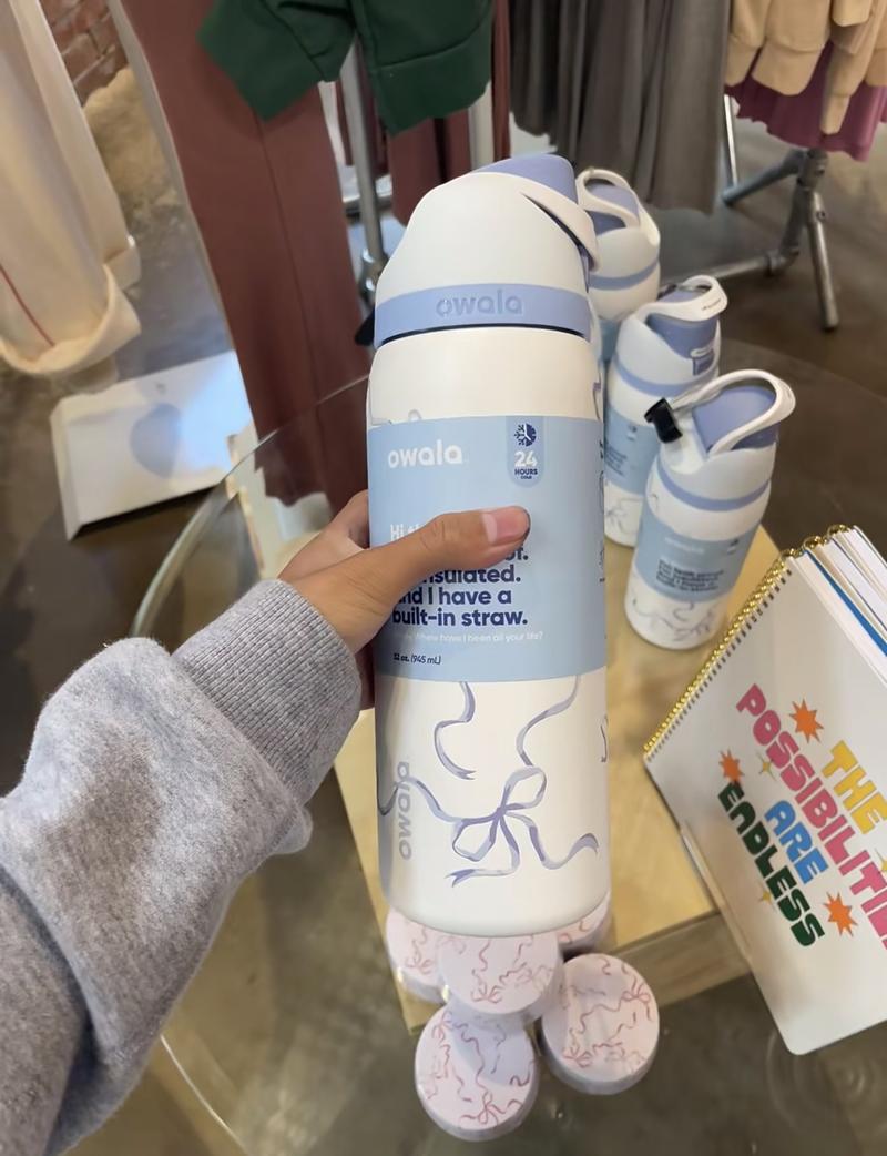 Product Introduction of (Blue ribbon) Owala FreeSip Insulated Stainless Steel Water Bottle with Straw for Sports and thermos cup outdoor sports water bottle new Owala double-layer vacuum thermos cup sports water bottle outdoor sports straw water cup Drinkware Flasks Portable 13