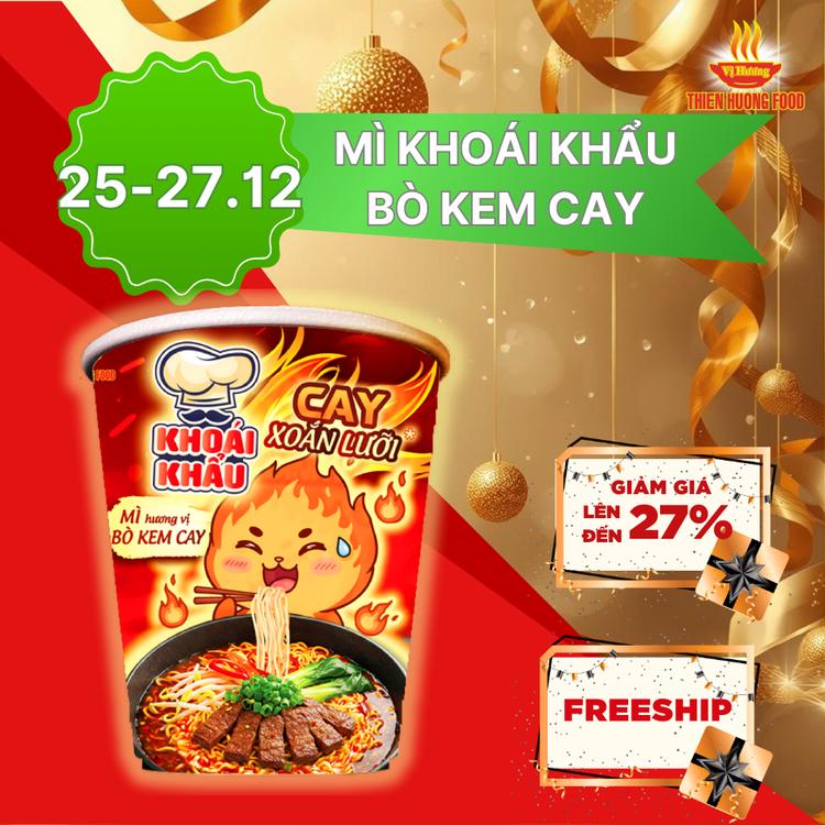 MÌ CAY XOẮN LƯỠI - Thùng 24 ly Mì Khoái Khẩu Hương Vị Bò Kem Cay 67gram ly
