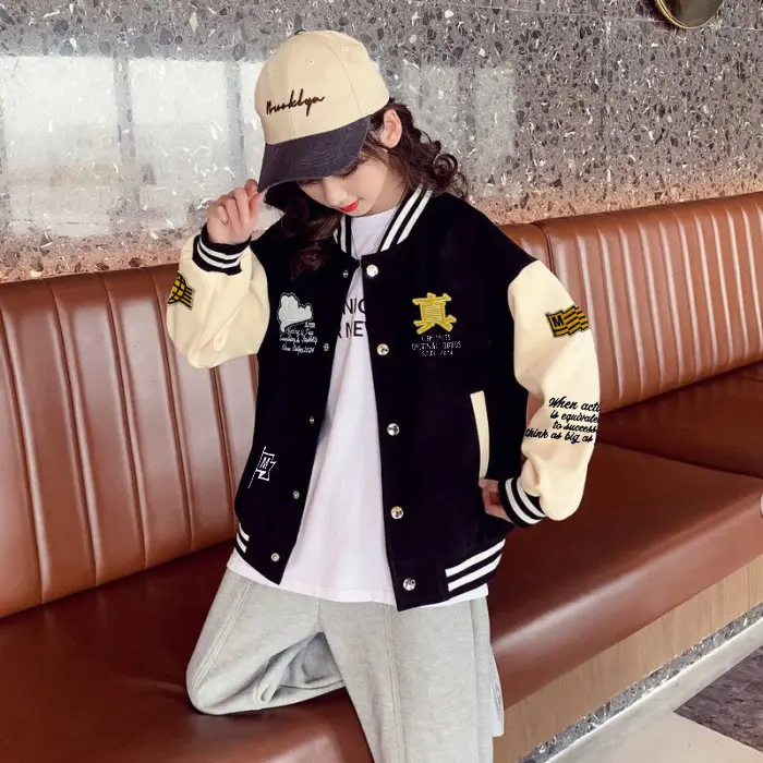 Jaket Varsity Anak Usia 2 - 15 Tahun Teks Full Bordir / Jaket Baseball Anak Bordir Terbaru Fleece Keren Panjang Logo Bordir Nyaman Tebal jaket vintage anak 1
