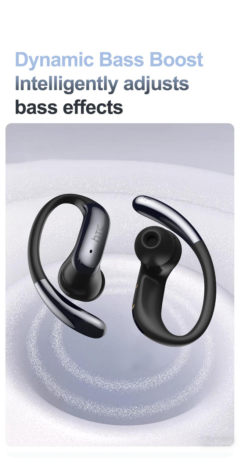 HTC NE63 OWS AI Headset Bluetooth 6.0 Sport Earbuds Layar LED TWS Noise Reduction HiFi Bass Stereo Wireless Gaming Headset dengan AI dan Noise Reduction