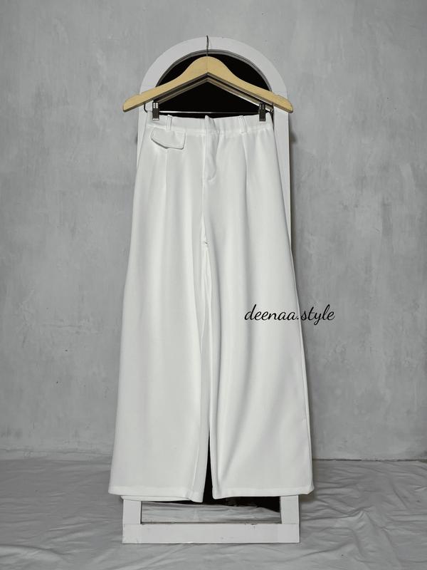Oro Pants Knit Celana Panjang Korean Style Wanita Highwaist Anti Kusut Nyaman Casual Basic Kulot Formal Loose Kantor Variasi Kantong Karet ivory outfit ootd 1