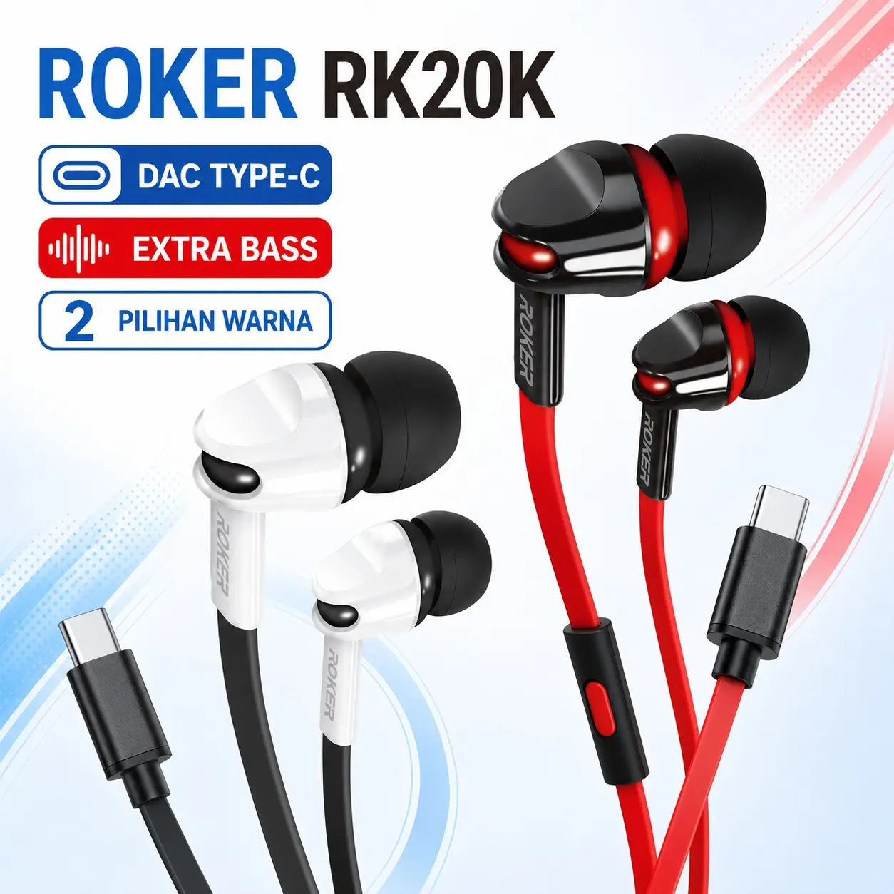 Earphone Roker Extra Bass rk20k earphones headphones Peredam Rock Headset Headphone