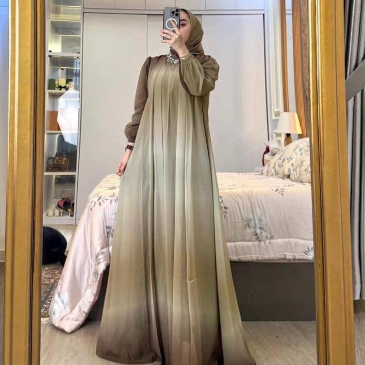 Gamis Set Hijab Gradasi Mat Ceruty Babydol Full Furing Hyget Kaos Ootd Hijab Style Muslim hyget set gradasi olive 3