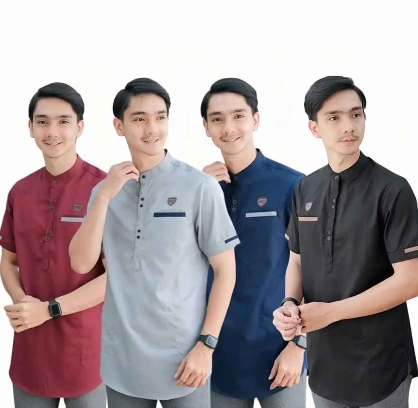 100 RIBU Dapat 4 Baju Koko Muslim Pria Kurta Pendek Dewasa Katun Abu Hitam
