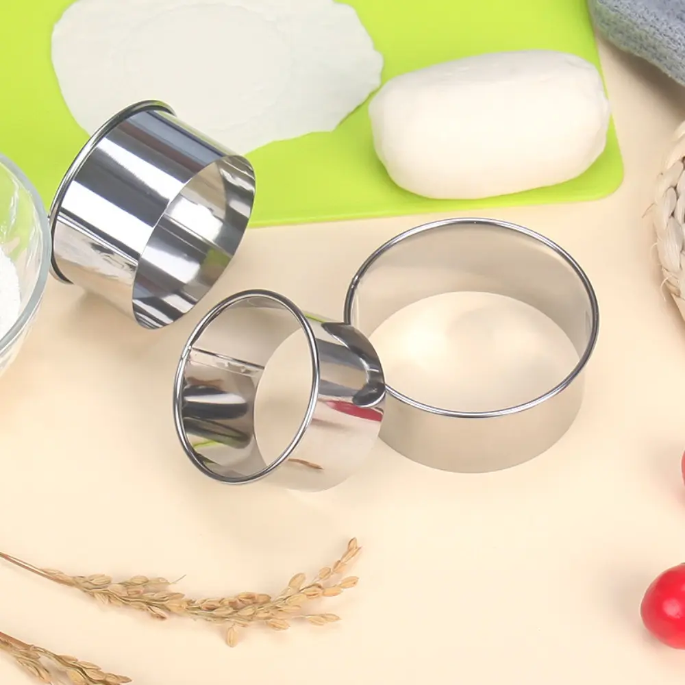 Dụng Cụ Cắt Bánh Quy Tròn Bằng Thép Không Gỉ, Bộ 3 Cái, Nhiều Kích Cỡ, Khuôn Bọc Bánh Bao, Tự Làm, Chống Gỉ, Khuôn Da Bánh Bao, Để Sử Dụng Tại Nhà