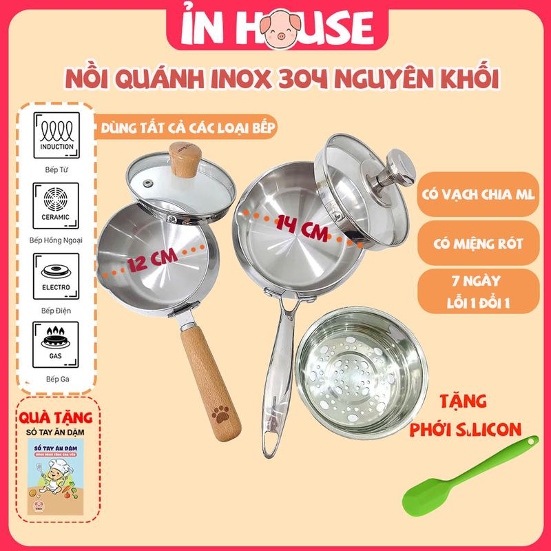 [tặng vá silicon] Nồi Quánh Mumbebe/ Coco Bear Innox 304 xịn,đúc liền nguyên khối chế biến đồ ăn dặm cho bé