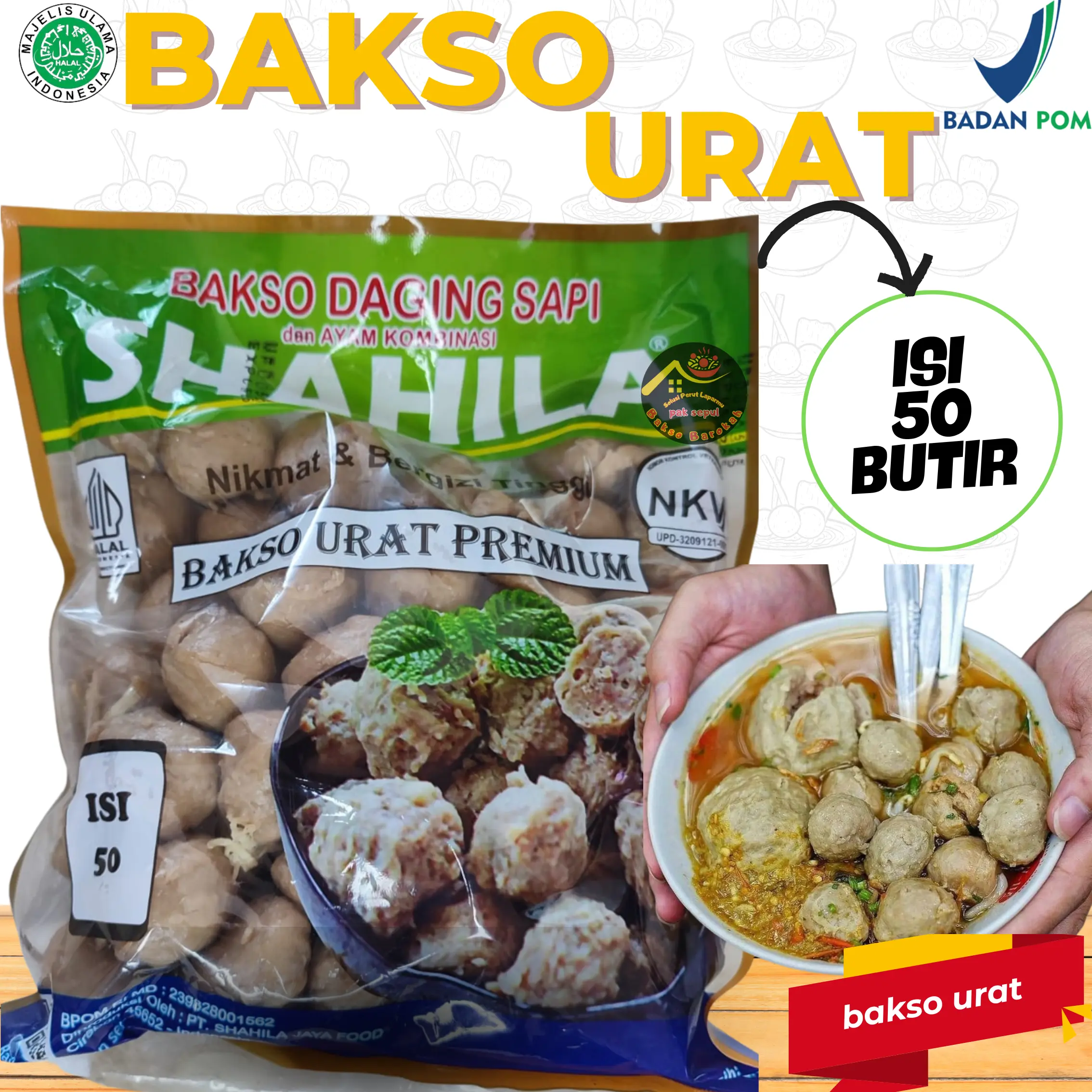 Bakso Shahila Urat Super Premium Sapi dan Ayam Isi 50 Butir - Makanan Beku - Frozen - Odeng, Ikan - Instan, Food