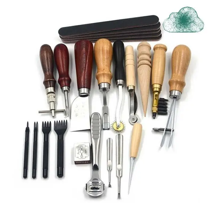 Peralatan Seni DIY Pengrajin Kulit 18in1 Leather Craft Stitching Tool Set Crafter Berkualitas Leathercraft Hole Punches Stitching Tool 1+2+4+6 Prong Alat Kerajinan Tangan
