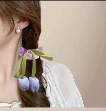 Korea Scrunchie Tulip Flower / Scrunchie Bunga Tulip / Ikat Rambut Kekinian / Kunciran Juntai Tulip Rambut Estetic Wanita