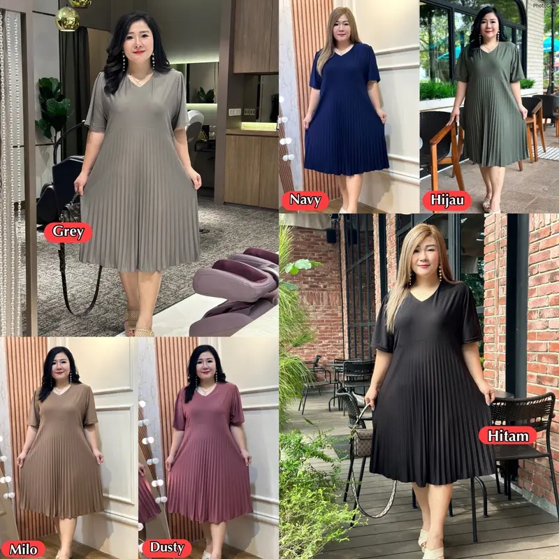 FINA BIGSIZE - (NESYA) DRESS PLISKET WANITA JUMBO BIGSIZE KEKINIAN 3