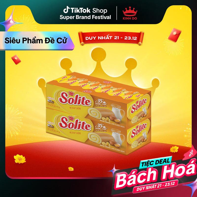   BAO BÌ GIAO NGẪU NHIÊN  Hộp Bánh Bông Lan Cuộn Kem Solite Vị Lá Dứa  Bơ Sữa  Dâu Combo 2 Hộp X 324G 