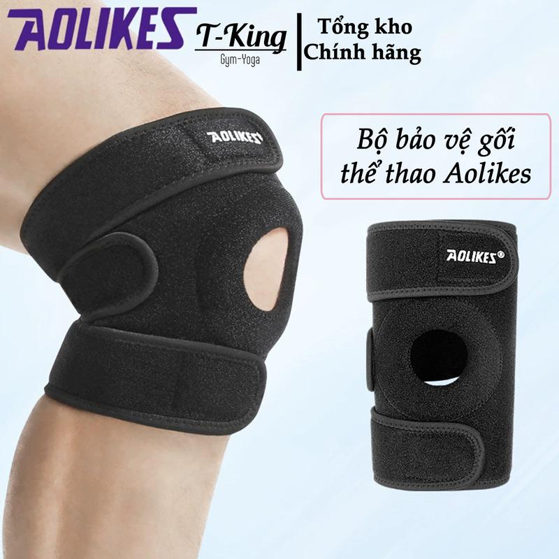  Bó gối bảo vệ khớp gối khi chơi bóng chuyến bóng đá chạy bộ Pickleball Tennis - Băng gối thể thao Aolikes 7616 Băng gối thể thao có đai dán đệm Silicon bảo vệ đầu gối Băng gối thể thao bảo vệ vùng gối 