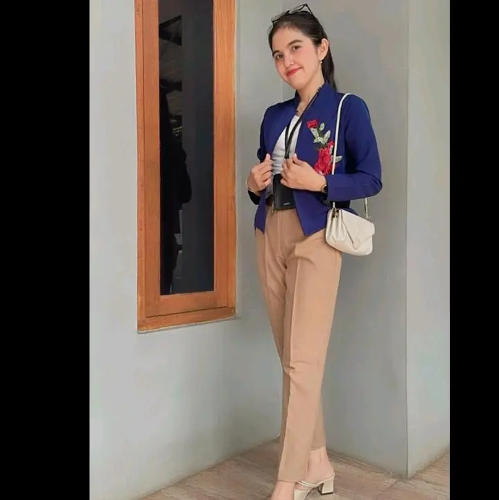 Celana kain formal wanita pinggang karet elastis warna hitam abu navi coklat muat sampai bb 75 Panjang Katun Kulot Linen Bawahan Navy 8