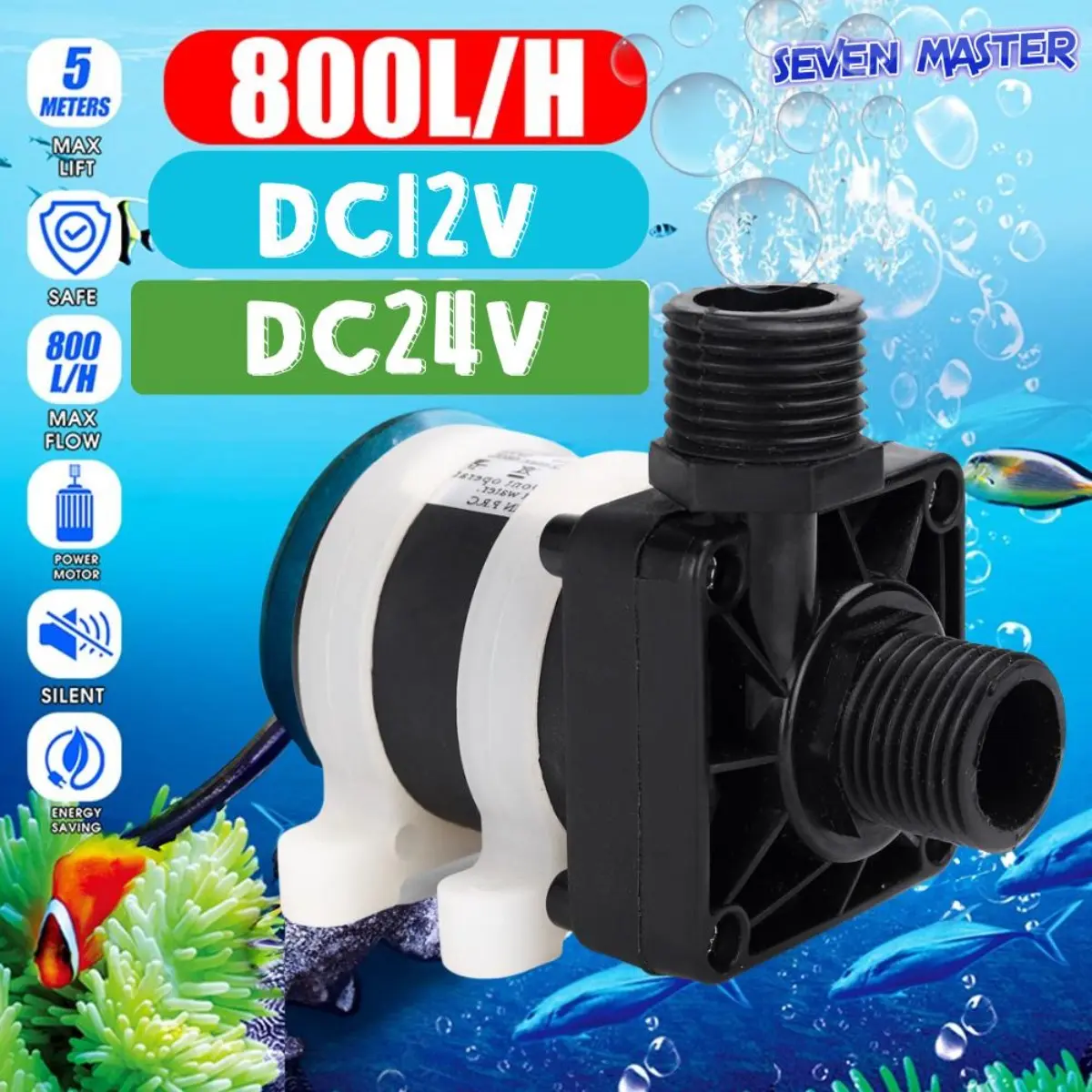 Bể cá Mini không chổi than, Bảy Bậc Thầy DC 12V 24V, Mức tiêu thụ điện năng thấp, Đa chức năng, Bơm chìm mini