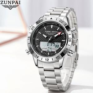 ZUNPAI Men's Watch Digital Quartz Watch Waterproof Luminous Multifunction Business Stainless Steel Watch Multifunctional Outdoor Sports Watch Men's Wristwatch for Men