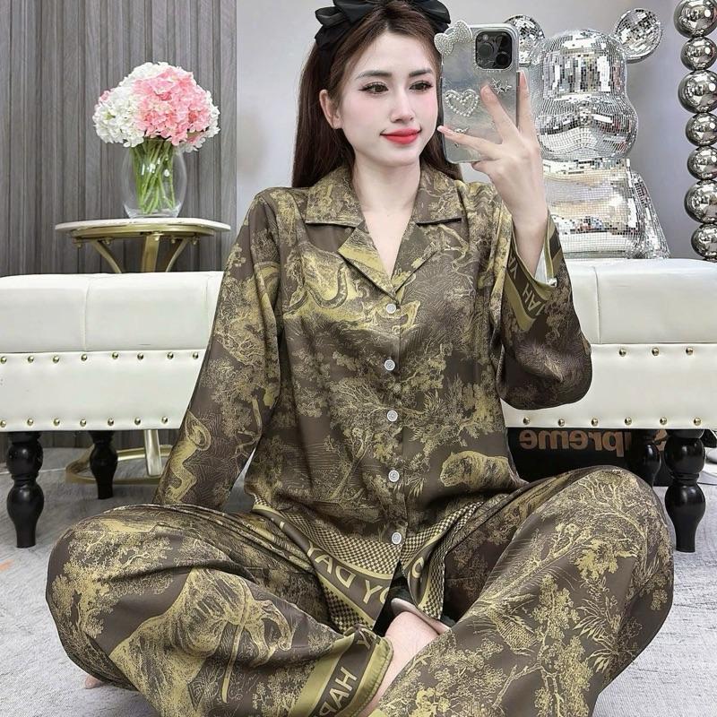 40-60kg Bộ Ngủ Nữ Lụa Latin Pyjama Rừng Xanh Happy Vải Mềm Mịn Mát