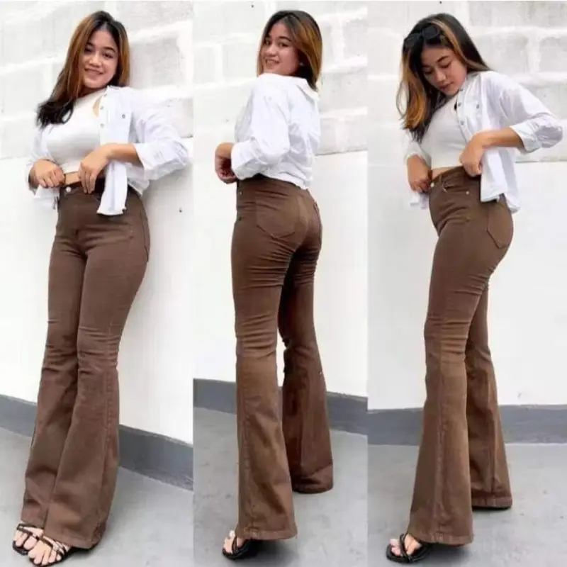 Celana Cutbray Jeans Wanita Import Strech High Panjang Keren Vintage Waist Melar Hitam - Size 27-42 Putih Dark 3