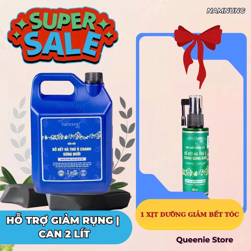 Can 2 lít - Dầu gội thảo dược Namnung bồ kết hà thủ ô phục hồi hư tổn,giảm gãy rụng,hỗ trợ mọc tóc