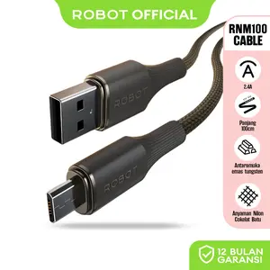 ROBOT Warna Lava Data Cable Fast Charging 100CM RNM100 Brown Charger - Kabel Data Panjang 2.4A Micro Original - Garansi 1 tahun - Bisa COD