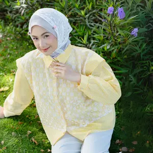 Mybamus Sono Lace Shirt Kemeja Stripe Wanita Layer Tile Blouse Atasan Kondangan Muslim Casual