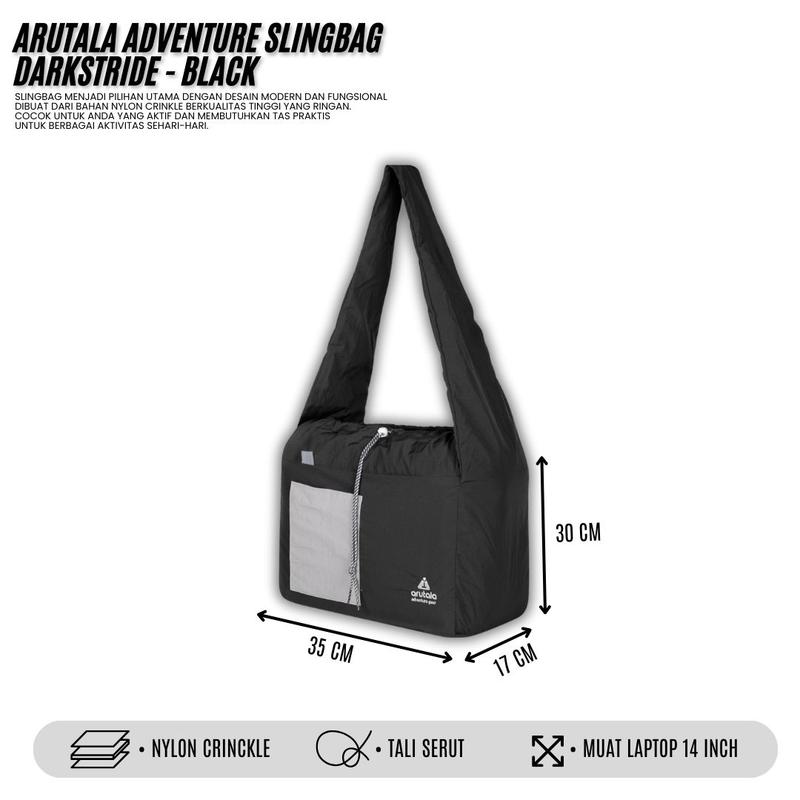 Arutala Adventure - Darkstride BLACK Waterproof Slingbag Tas Selempang Pria Wanita 1