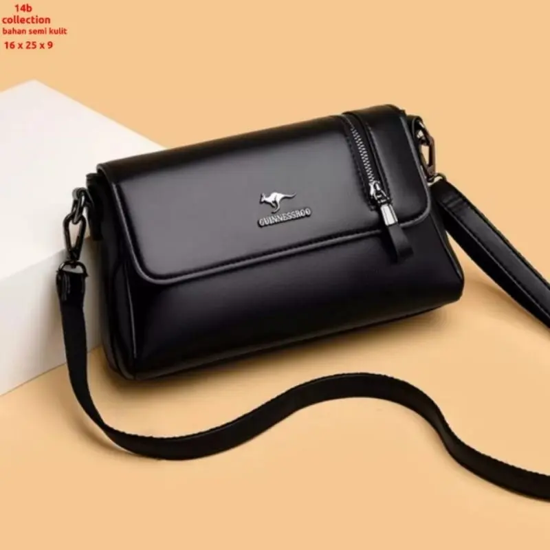 WELLDONESTORE99 - TAS SELEMPANG WANITA MODEL KOREA TERBARU BAHAN TEBAL KUALITAS IMPORT DESAIN SIMPEL ELEGANT MODEL ZIPPER SAMPING TAS BAHU TAS KONDANGAN TAS SLINGBAG WANITA BISA COD Kulit PU Hitam