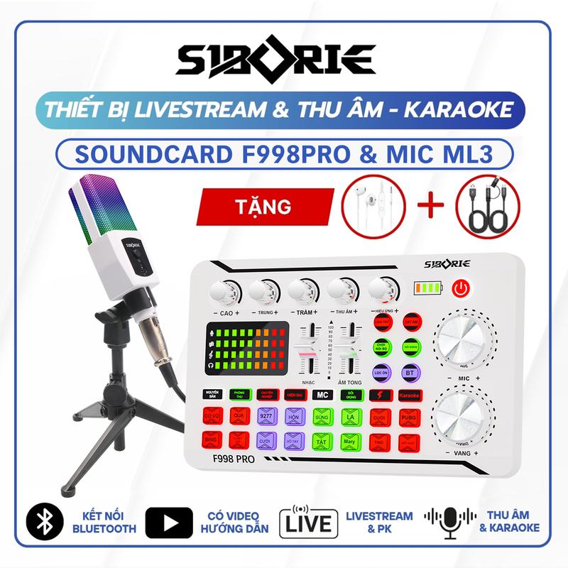   SIBORIE  -  BẢN TIẾNG VIỆT  Set Combo Bộ Livestream Bluetooth Soundcard F998 PRO & Mic ML3 Tai Nghe Phụ Kiện Dây Sạc Tối Ưu Chất Lượng Âm Thanh thiết bị thu âm chuyên nghiệp tại nhà  hát karaoke tại nhà livestream tích hợp nhiều hiệu ứng 