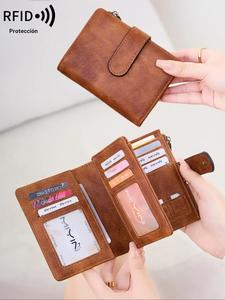 Cartera de mujer vintage con múltiples ranuras para tarjetas, Cartera corta multifuncional retro antirrobo RFID de nuevo estilo 2024, Cartera portátil, Tarjetero de crédito para mujer