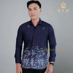 Kemeja Baju Batik Pria Slimfit Premium Motif ETNIK BIRU NAVY Full Furing Lengan Panjang Katun Kondangan Formal Casual Elegan Modern