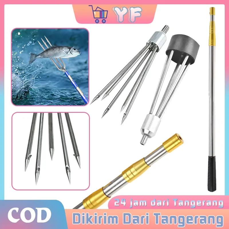 Tombak Ikan Mata 5 / Tombak Pancing Ikan 2.1M Teleskopik Stainless 0