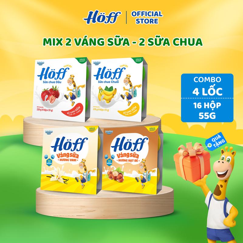 Combo 4 lốc sữa chua và váng sữa Hoff Mix đủ vị  (16 hộp x 55g)