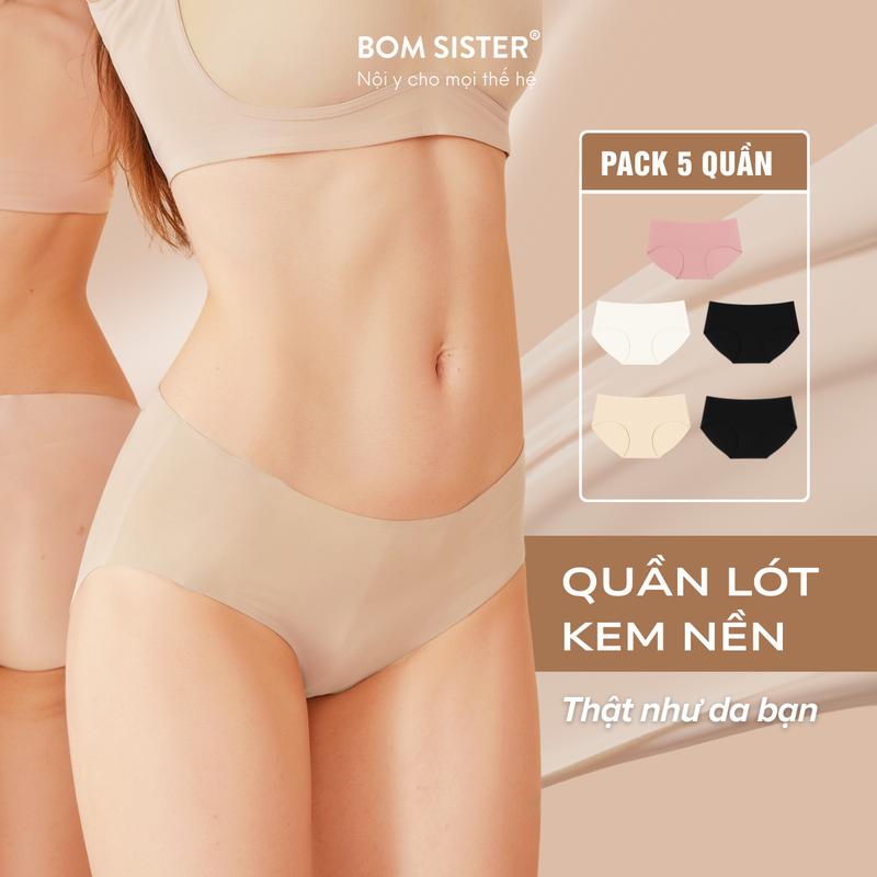 Combo 5 quần lót kem nền, su đúc cẳt viền không hằn không lộ viền màu trơn đáy ép BOM Sister P0310