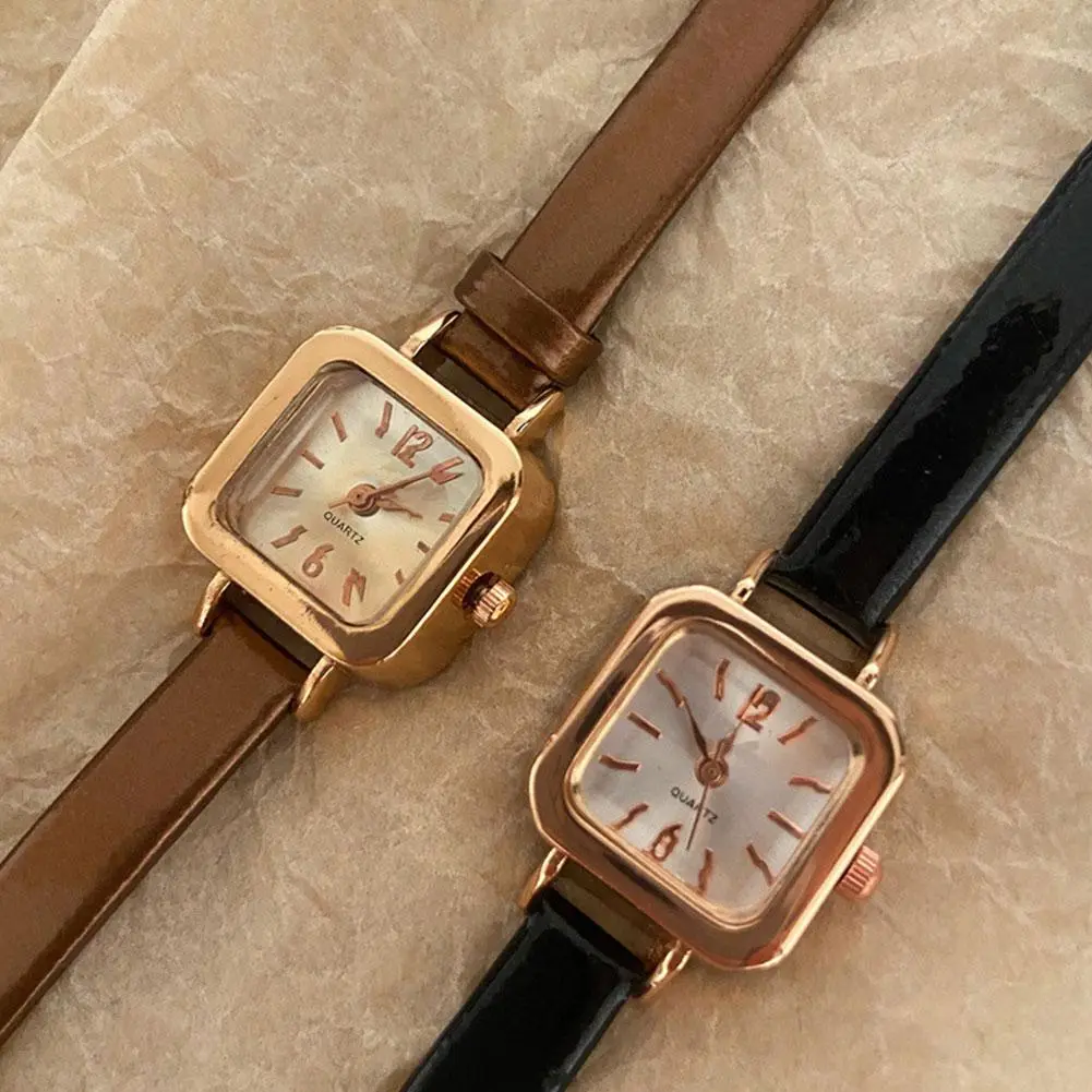 Jam tangan mewah dengan tali nipis, jam tangan persegi kecil, sastera, kuarza, Retro, W8X3, berpatutan