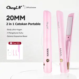 CkeyiN 2-in-1 Dapat Diisi Ulang Catokan 20MM Pink Portable Curling Iron / Pengeriting Rambut Kering